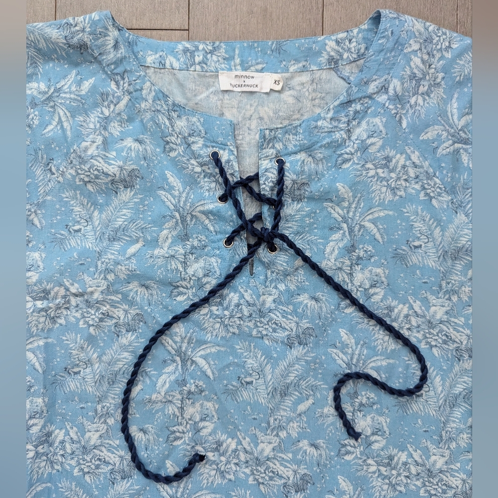 minnow x tuckernuck women's blue safari toile long caftan maxi dress size xs - Picture 7 of 12